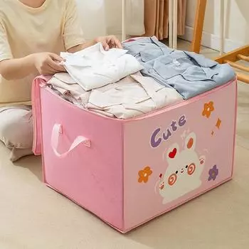 Large Capacity Clothes Quilt Storage Bag Cute Printed Pattern Foldable Dust-proof Wardrobe Storage Box Stationery Storage Box