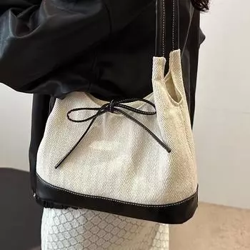 Large capacity commuter bag 2024 niche retro large capacity tote bag fashionable shoulder handbag чёрный