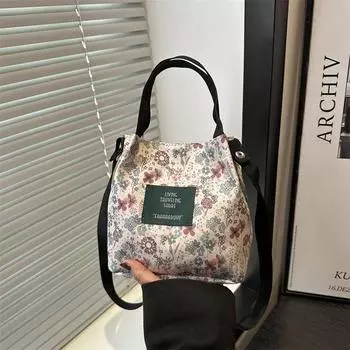 Large Capacity Commuter Bag Handbags 2025 New Shoulder Flower Butterfly Bucket Bag Versatile Casual Canvas Bag Style 1
