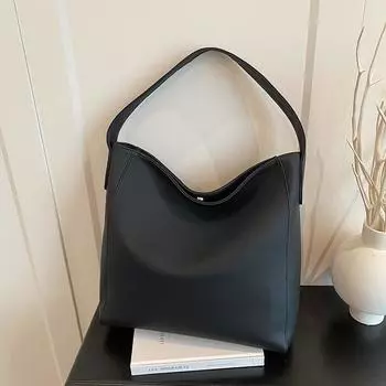 Large-capacity commuter bag, shoulder tote bag, new simple women s bag, office worker student bucket bag. чёрный