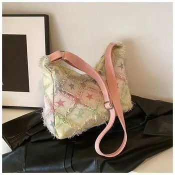 Большая вместительная сумка из денима для поездок на работу 2024 года, новая легкая сумка через плечо в клетку, простая сумка-тоут, большая сумка для переноски вручную