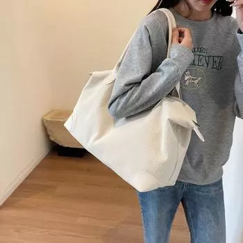 Large-capacity commuter niche design casual versatile simple fashion corduroy texture shoulder handbag travel bag серый