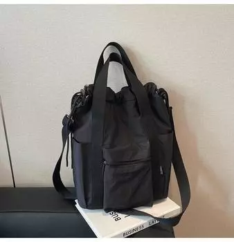 Large-capacity commuter tote bag women s summer new canvas shoulder messenger bag multi-functional backpack чёрный