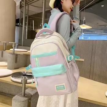 Большая вместимость рюкзака для путешествий для пары, женский рюкзак с цветными блоками, школьный портфель для учащихся средней школы синий