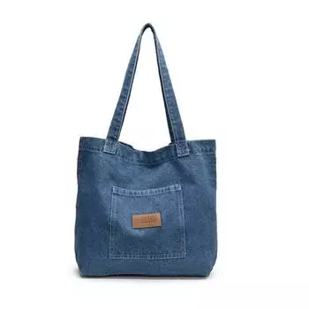 Large Capacity Cowboy Underarm bag Retro Leisure Tote Bag Shopping Bag Denim Shoulder Bag Travel светло-синий