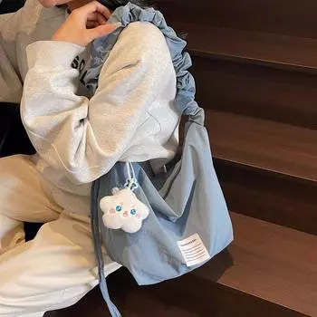 Large Capacity Crossbody Bag Women s Shoulder Bag Pleated Tote Bag Student s Commuter Bag белый