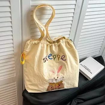 Large capacity cute embroidered canvas bag plaid new casual versatile student class shoulder tote bag women бежевый