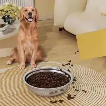 Large Capacity Dog Bowl Pet Feeder Bowl Stainless Steel Pet Feeding Bowl Cat and Dog Food Drinking Bowl Metal Feeder Bowl 14cm