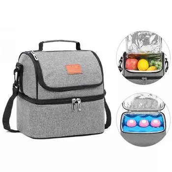 Двухслойная термосумка большой емкости, коробка-холодильник для бенто, сумки для обеда, изолированный контейнер для пикника и еды для работы, портативный
