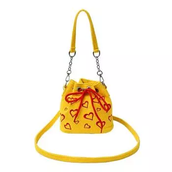 Large Capacity Drawstring Crossbody Bag INS Hearts Embroidery Handbag Summer Season