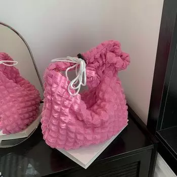 Модная плиссированная сумка через плечо большой вместимости Женская весенняя однотонная универсальная сумка под мышкой Тренд белый