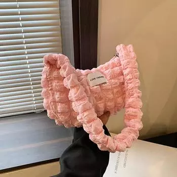 Модная сумка-плиссе через плечо большой вместимости, женская сумка под мышкой, зарубежный стиль, однотонная сумка-пельмень белый