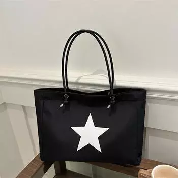 Большая вместительная женская сумка с принтом пятиконечной звезды 2024 года, новая мода, универсальная повседневная портативная сумка через плечо белый