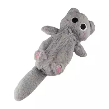 Large Capacity Gray Cat Pencil Bag Plush Kitten Stationery Bag Cute Kitten Pencil Case Children серый