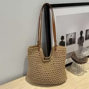 Large capacity hand-woven bags, women s 2025 new straw bags, beach vacation shoulder bags, tote bags белый