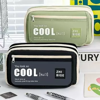 Large-capacity High-value Student Pencil Case Stationery Box Simple Stationery Bag Multi-layer Student Supplies Storage Bag бежевый