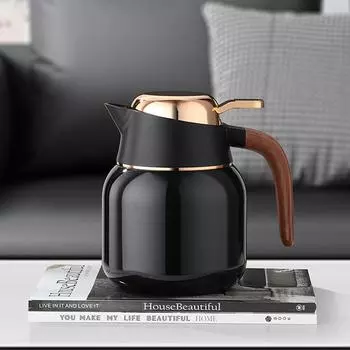 Large Capacity Household Stuffy Tea Thermos Pot Ceramic Inner Tank With Tea Warehouse Wood Grain Handle Hot Water Bottle 1000ml