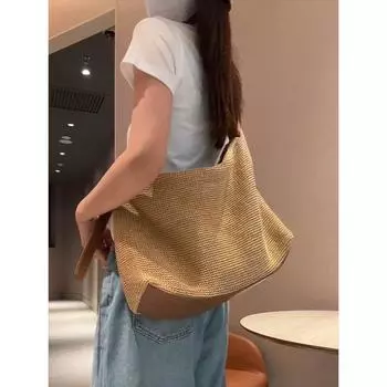 Large Capacity Idle Style Bag Women s 2025 New Summer Fashion Casual Woven Tote Bag Shoulder Messenger Bag Brown