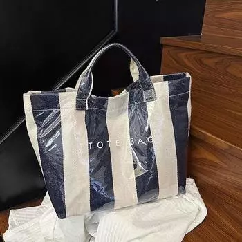 Large Capacity Jelly Bag Women 2025 New Versitile Fashion Transparent PVC Waterproof Handbag Commuter Tote Bag Blue
