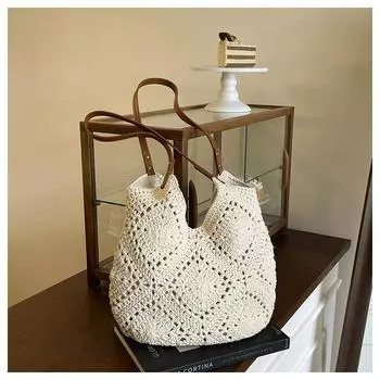 Large capacity knitted bag women s summer new versatile shoulder knitted bag casual commuter tote bag