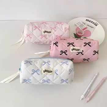 Large Capacity Korean Style Pencil Case Desktop Storage Bow Pencil Pouch Children белый