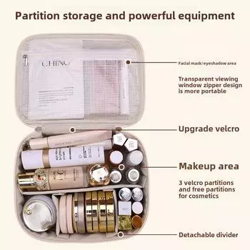 Large capacity multi-layer detachable makeup bag, artificial leather travel makeup bag, portable beauty essential storage bag