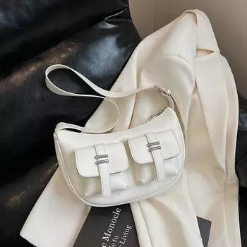 Large capacity multi-pocket locomotive style underarm bag women s new casual commuter messenger bag versatile shoulder bag белый