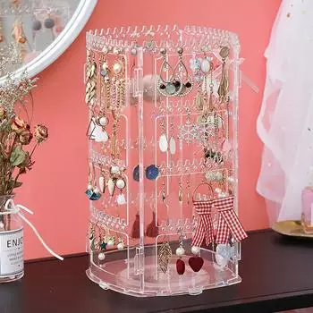 Large Capacity Necklaces Rings Holder Rotating Jewelry Storage Box Selling Show Transparent