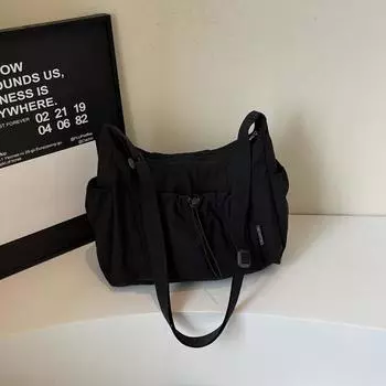 Large capacity nylon cloth pleated bag women s summer leisure new versatile messenger large bag dumpling bag чёрный