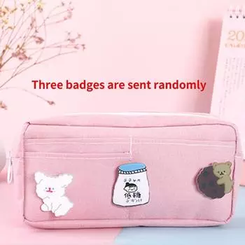 Large Capacity Pencil Case Simple Solid Color Canvas Pencil Bag Student Pouch Stationery Box Supplies