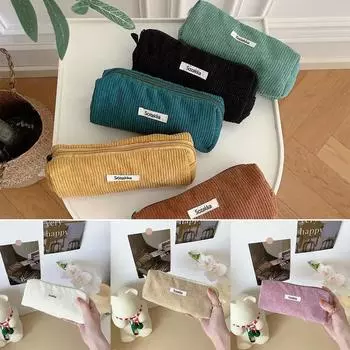 Large Capacity Pencil Case Stationery Pen Case Corduroy Pencilcase School Supplies Pencil Pouch Back To School чёрный