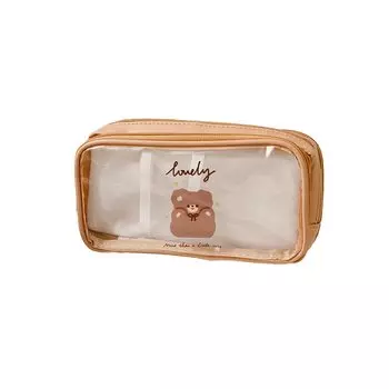 Large Capacity Pencil Transparent Pencil Pen Pouch Cute Bear and Rabbit Stationery Bag for Small Items and Suitable for Junior High and College Boys