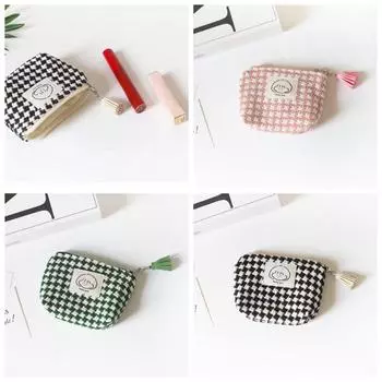 Large Capacity Plaid Mini Coin Purse Plaid Tampon Organizer Sanitary Napkin Storage Bag Girls чёрный