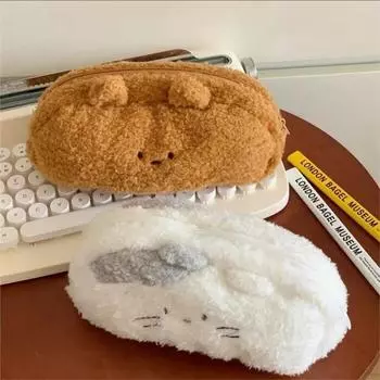 Large Capacity Plush Pen Bag Ins Style Kawaii Cosmetic Pouch Makeup Bag Cartoon Pencil Case Gift белый