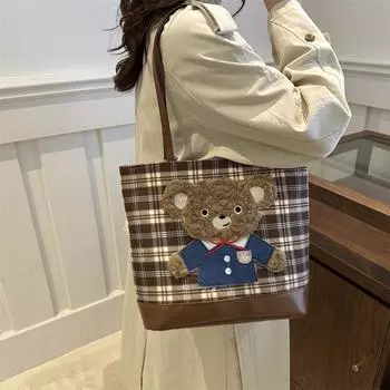 Премиальная сумка-тоут большой вместимости Женская сумка Шерстяная клетчатая сумка-тоут Модный рюкзак
