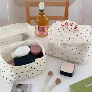 Large Capacity Quilting Cotton Makeup Bag Heart Organizer Case Casual Handheld Cosmetic Bag Girls style2