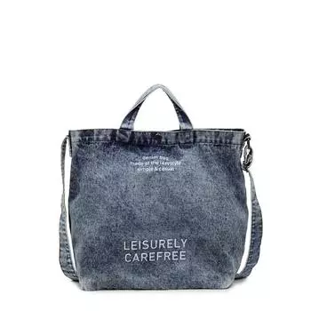 Large Capacity Retro Denim Bag Letter Print Shoulder Bag Women Crossbody Bag