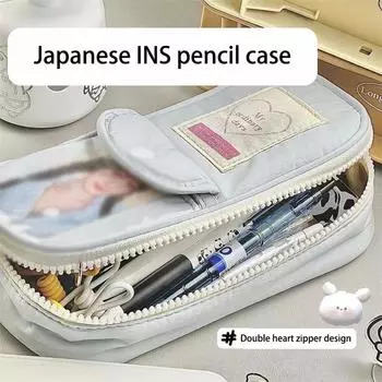 Large Capacity Retro Double Zipper Pencil Case Multi-layer Multi-purpose Stationery Bag Student School Supplies Storage Bag