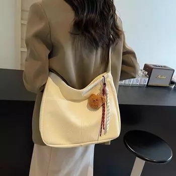 Large capacity retro tote bag women s 2024 new trendy student class commuting versatile shoulder messenger bag