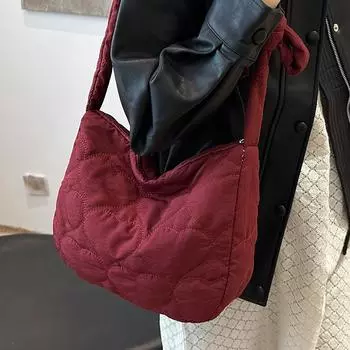 Сумка-пельмень ромбовидной плиссировки большой вместимости, женская сумка через плечо, женская универсальная сумка-тоут в стиле мори красный