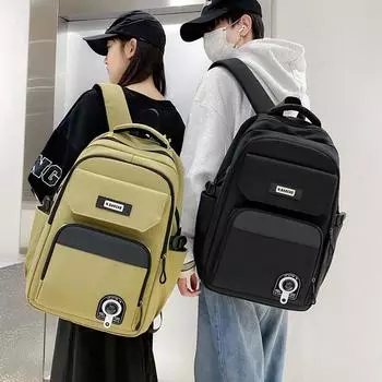 Large Capacity Schoolbag Student Backpack Men Solid Color Backpack темно-зеленого