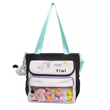 Large Capacity Shoulder Bag Student Book Bag Color Block Crossbody Bag чёрный