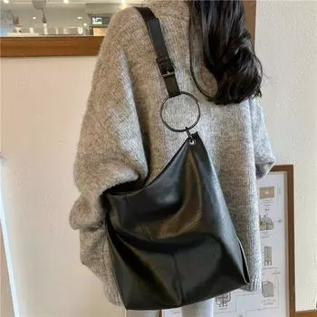 Large capacity soft leather crossbody shoulder bag for women elegant tote classic retro shoulder bag