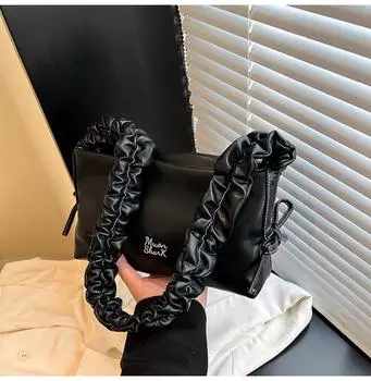 Large capacity soft leather tote bag spring and summer new armpit commuter bag shoulder women s bag чёрный