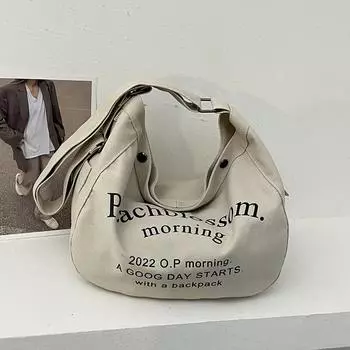 Large-capacity student canvas bag women s 2024 spring lazy wind casual shoulder messenger bag simple foreign tote bag хаки