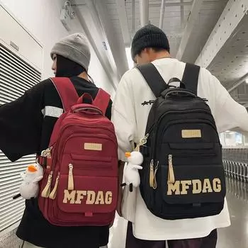 Large Capacity Student Schoolbag Women s Letter Backpack Men Class Backpack чёрный