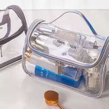 Large Capacity Toiletry Bag Transparent Makeup Bag PVC Cosmetic Bag Waterproof Storage Bag grey-Horizontal