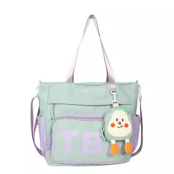 Large Capacity Tote Bag Color Block Women s Crossbody Bag Junior High School Students Shoulder Bag фиолетовый/зелёный