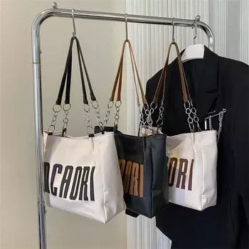 Большая вместительная сумка-тоут из полиуретана с мягкой поверхностью и надписью «Tide Letter», женская сумка на одно плечо для переноски в руке чёрный