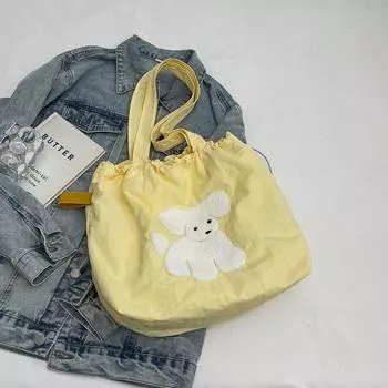 Large Capacity Tote Bag Women 2025 New Cute Lamb Canvas Bag Versatile Student Class Commuter Shoulder Bag Yellow